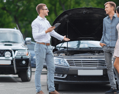 Salesman with customers