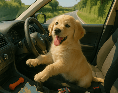 Cute dog car trouble