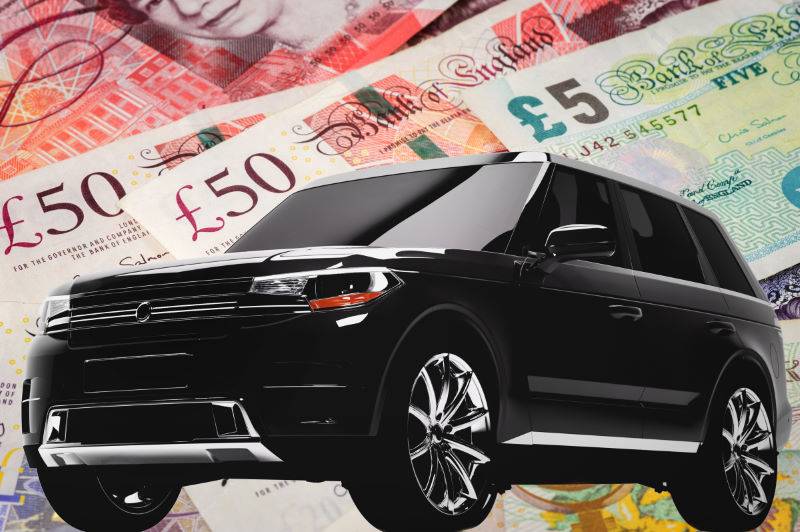 Car valuation on money background