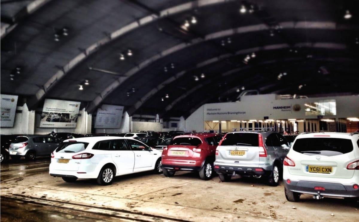 Cat N cars awaiting auction