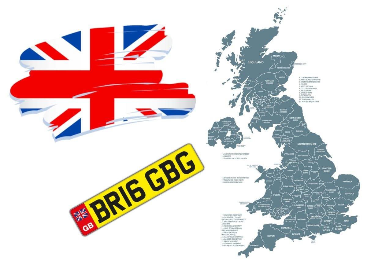 Map of UK - DVLA number plate identifier regions
