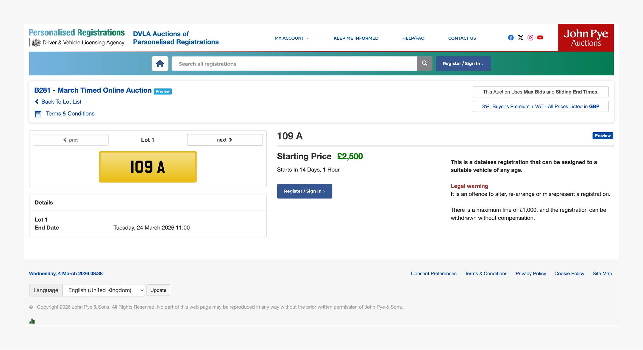 DVLA auction listing