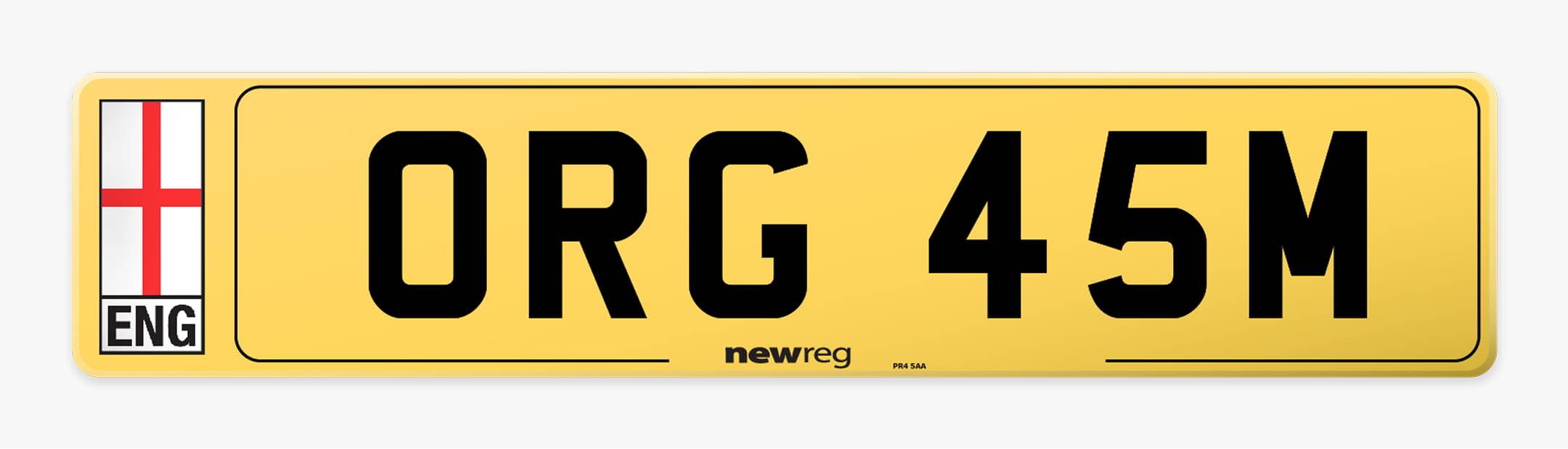 ORG 45M number plate