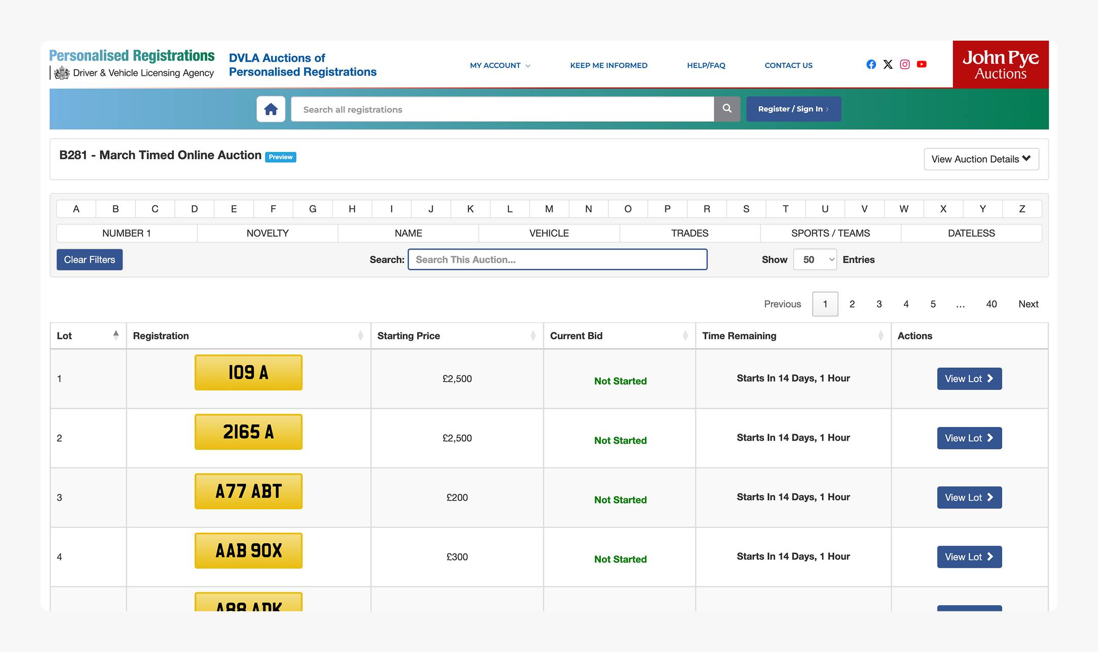 Upcoming DVLA auctions